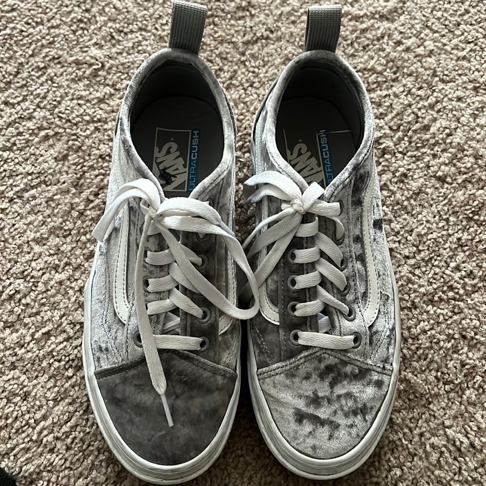 Vans silver crushed velvet shoes. Women’s size 9/men’s size 7.5.